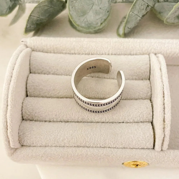 925 Sterling Silver Thick Wide Ring Band Chunky Ring Modern Adjustable Ring Band - Picture 6 of 7